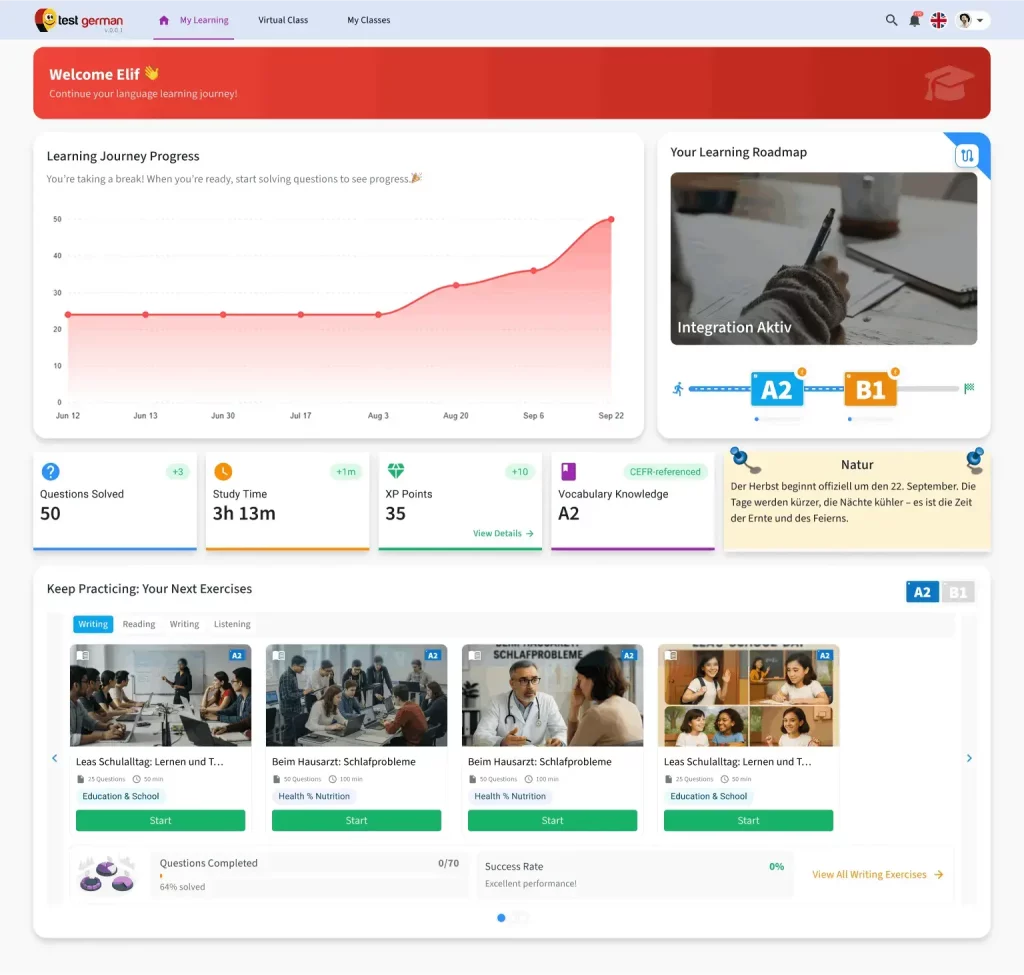Goethe, telc ve TestDaF Almanca sınavlarına online hazırlık hero görseli – TestGerman