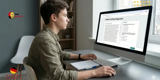 A student studying for German exam