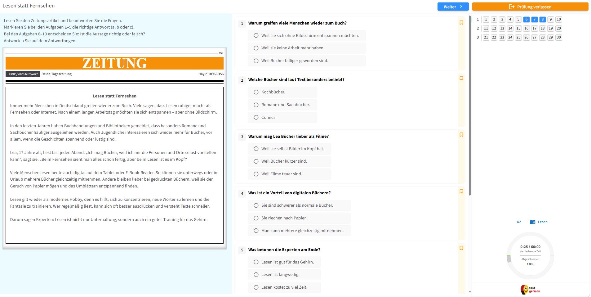 Reading exam practice